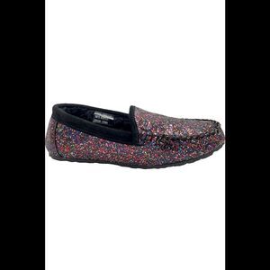 Clarks Women's Faux Fur Moccasin Slippers Black Glitter - Medium